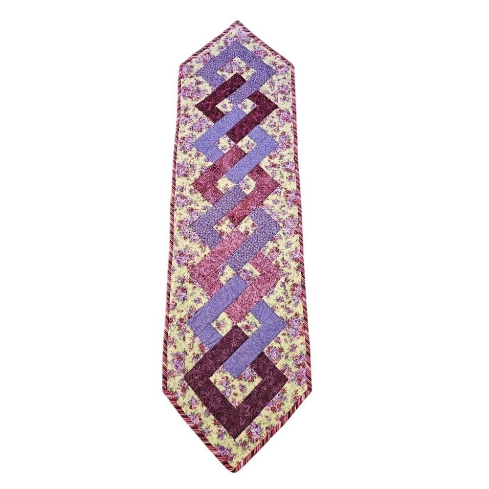 Handmade Quilted Table Runner Purple Floral Patchwork Interlocking Chain